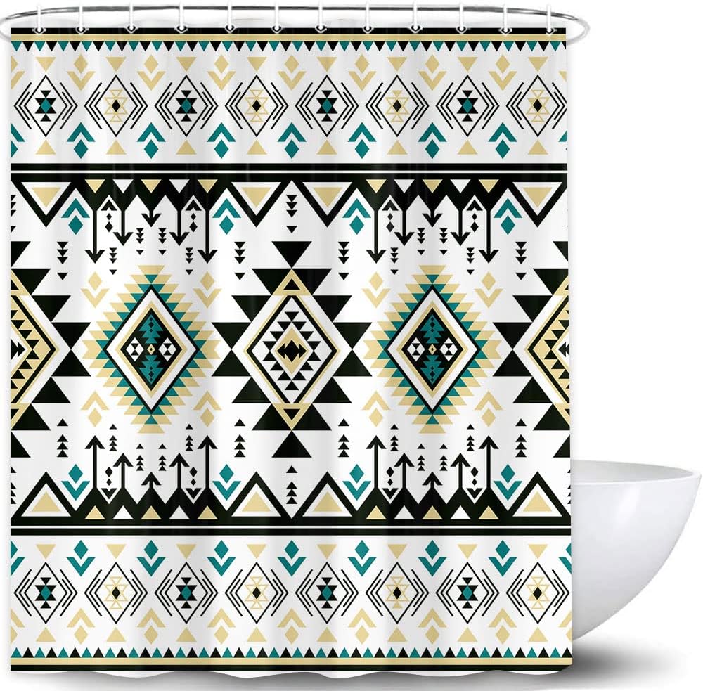 Native American Shower Curtain Colorful Geometric Pattern For Southwest Bathroom Decor