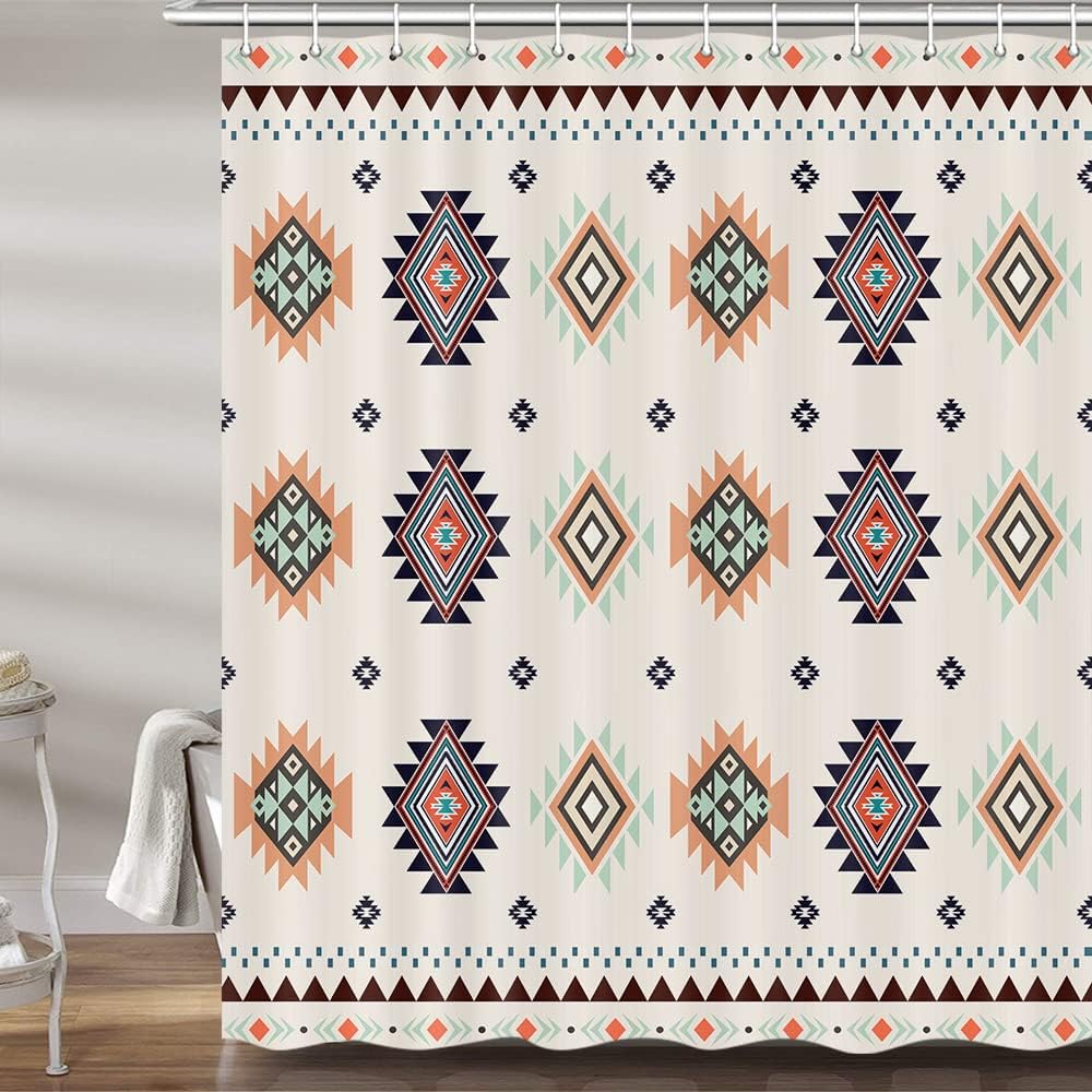 Southwestern Fabric Shower Curtain Beige Tribal Vintage Pattern For Bathroom Decor