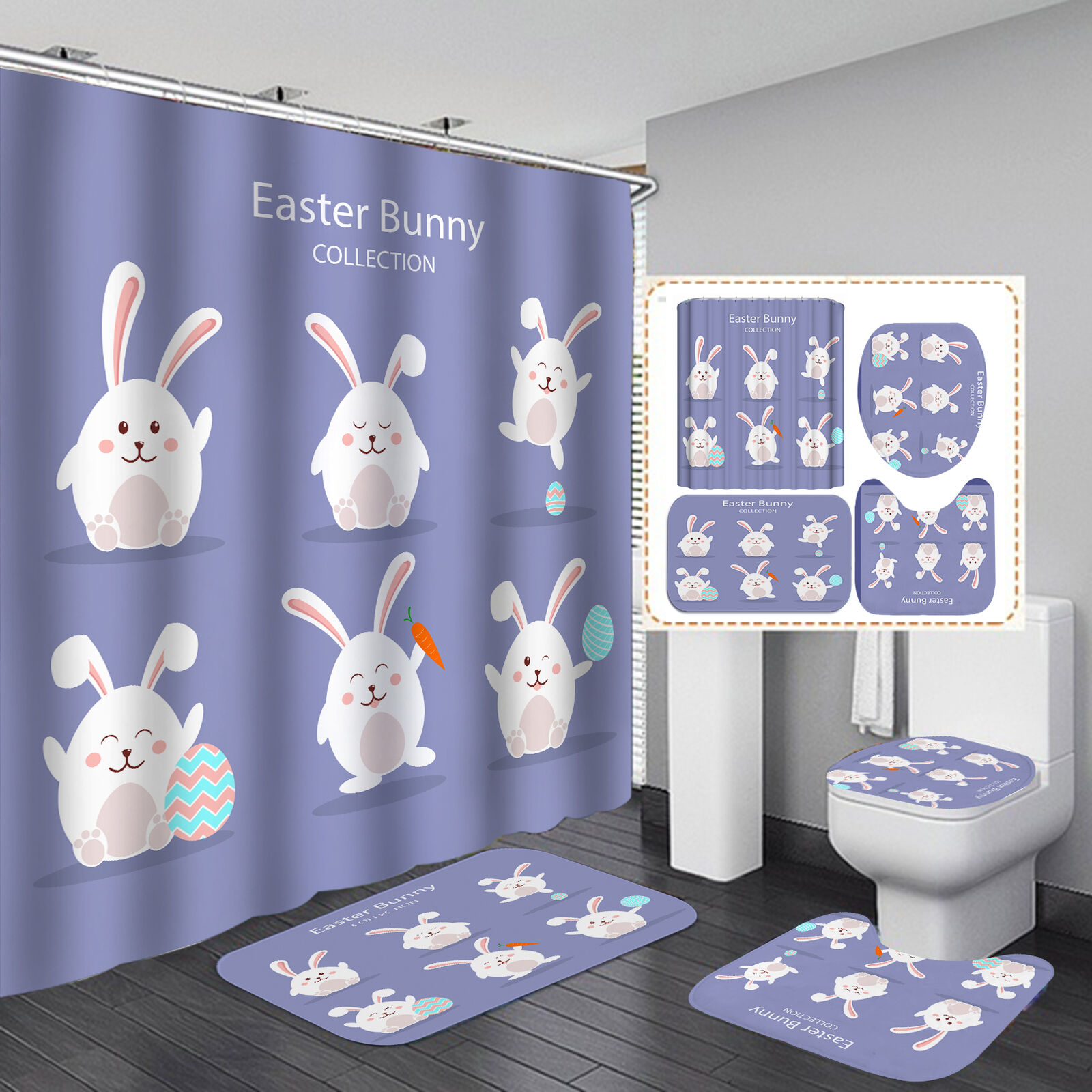 Rabbit Shower Curtain Happy Easter Bath Curtain For Cute Bathroom Decor