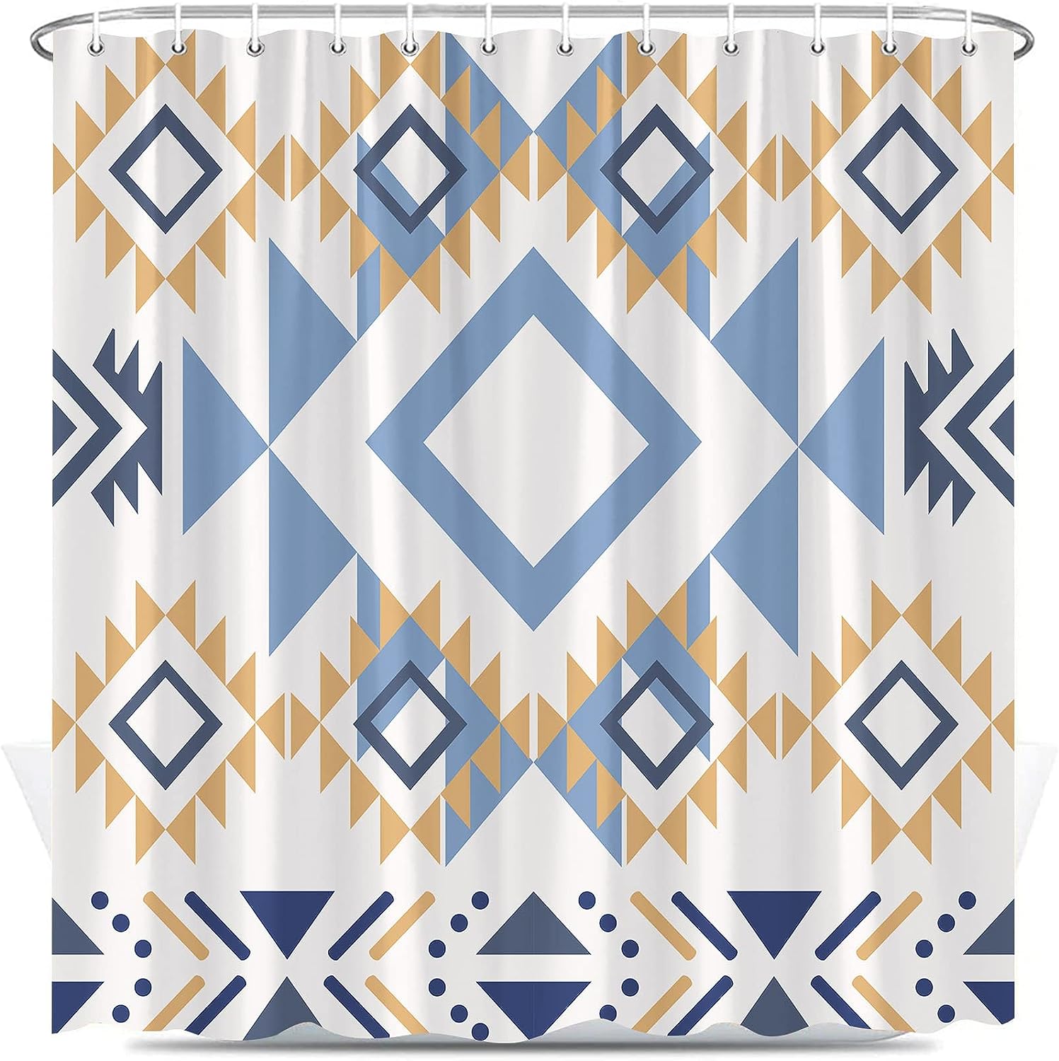 Boho Triangle Shower Curtain Vintage Aztec Geometric Pattern For Ethnic Bathroom Decor