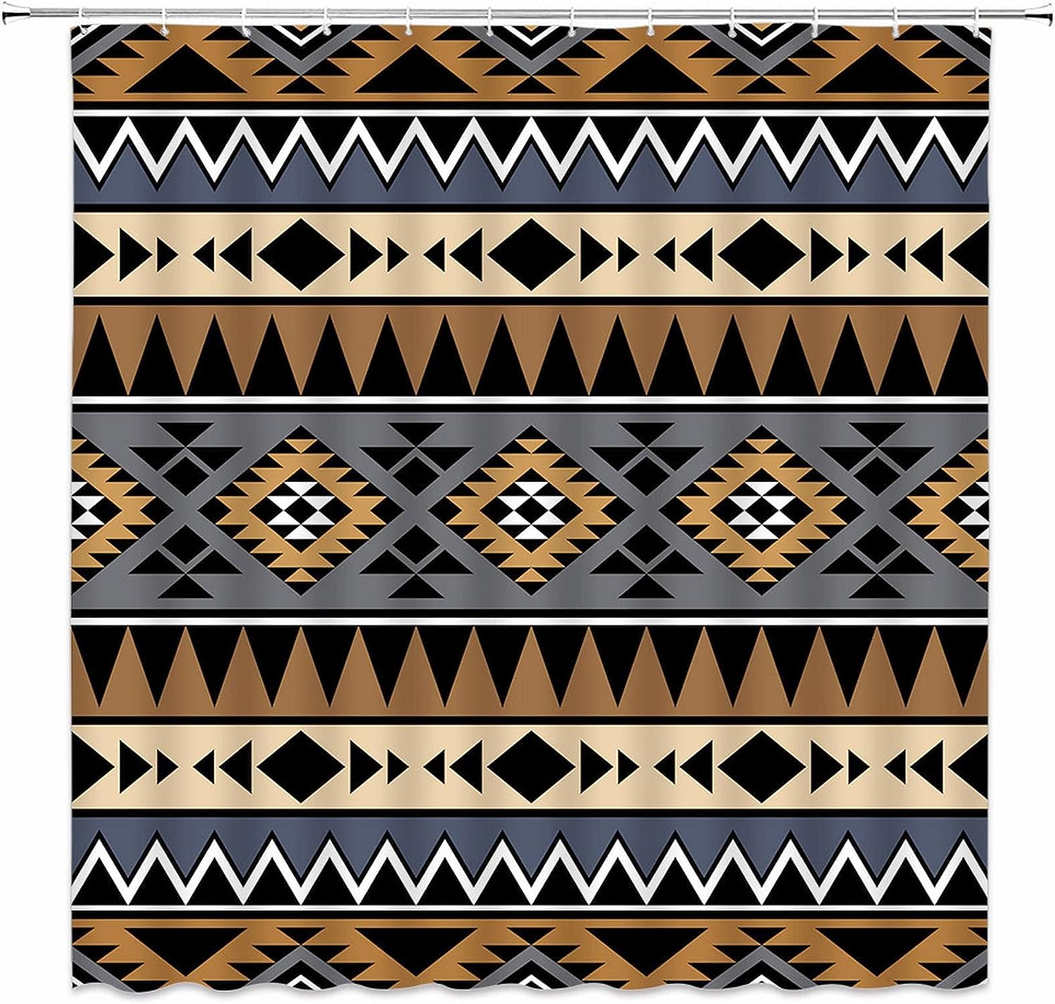 Southwest Western Navajo American Ethnic Shower Curtain, Triangular Geometric Bath Decor