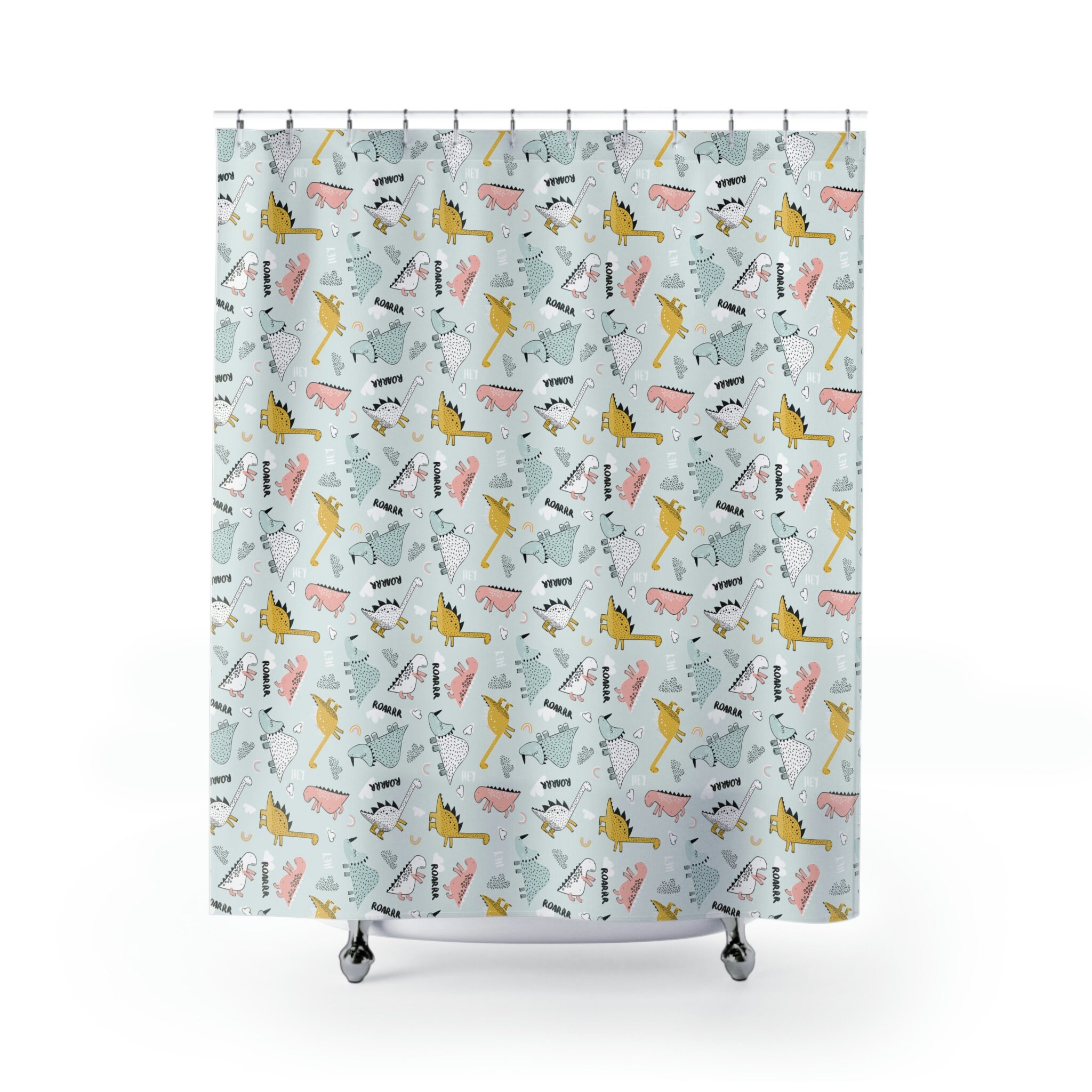 Dinosaur Shower Curtain Blue Baby Bath Curtain For Kids Bathroom Decor
