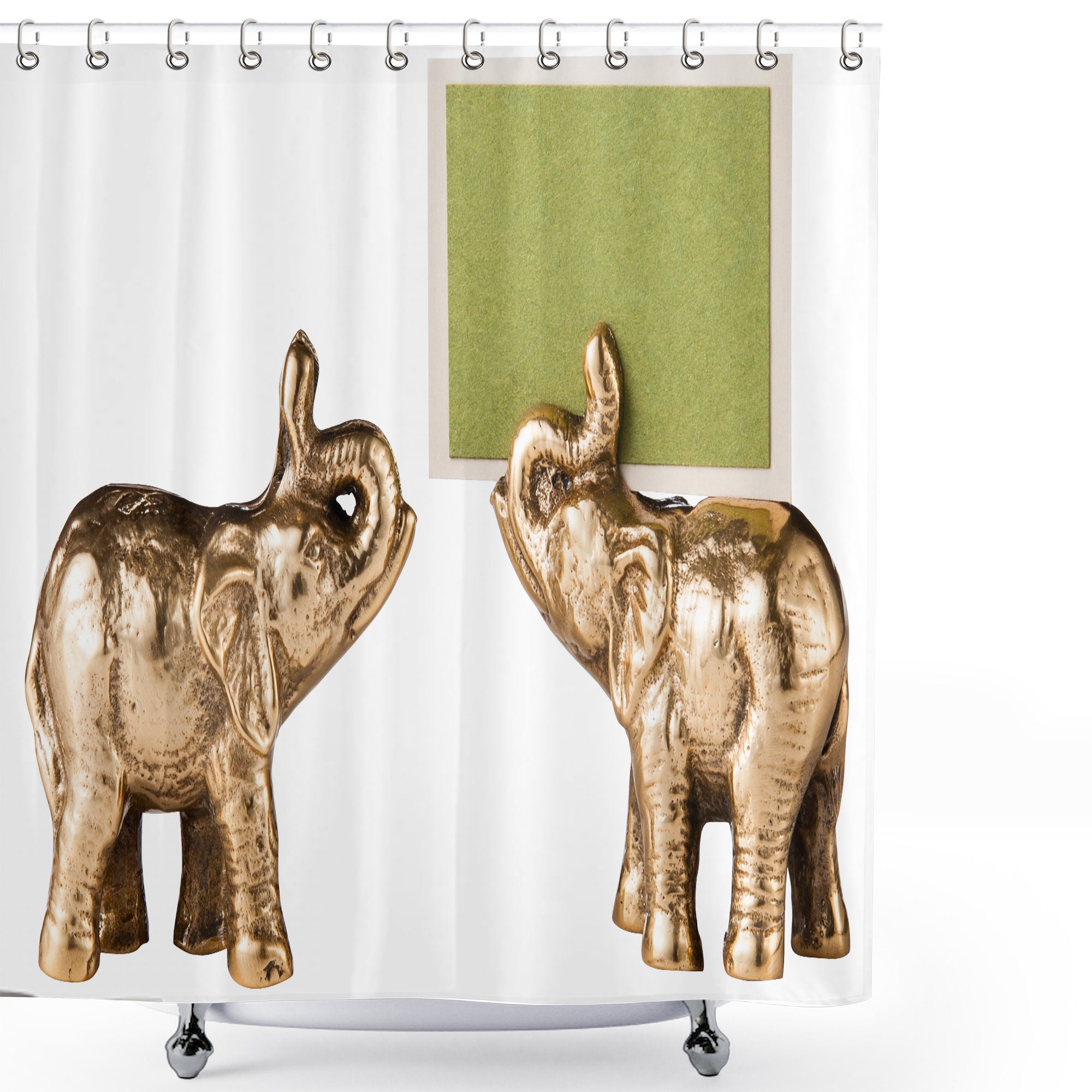 Elephant Statue Shower Curtain Animal Art Print Bath Curtain For Vintage Bathroom Decor