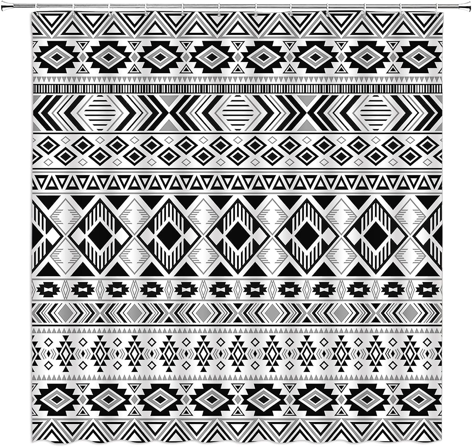 Striped Hippie Southwest Native American Shower Curtain, Geometric Tribal Bath Decor