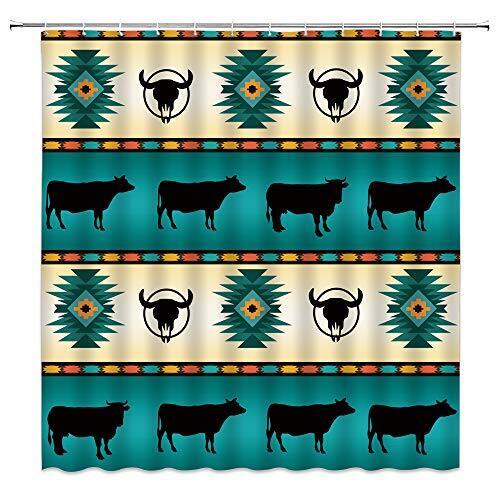 Southwest Navajo Cow Aztec Ethnic Pattern Shower Curtain, Tribal Bathroom Decor