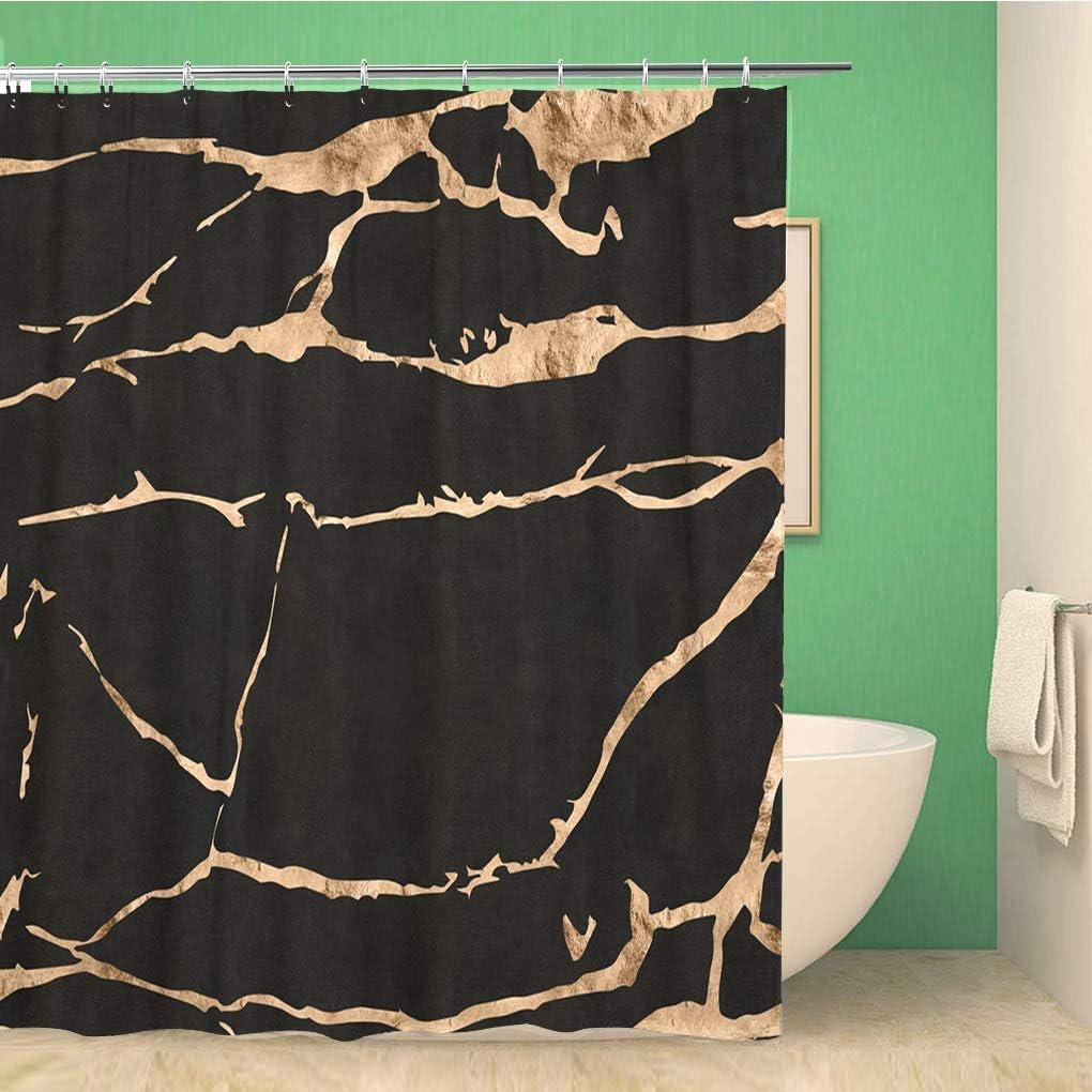 Rose Gold Marble Design Black Suede Shower Curtain, Waterproof Fabric, Home And Bathroom Decor