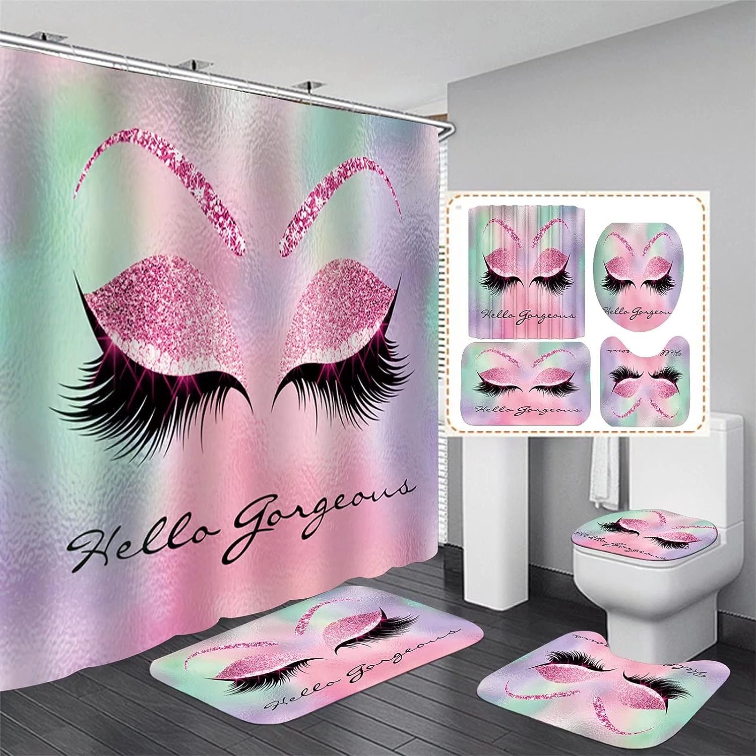 Pretty Eyelash Bling Purple Shower Curtain, Hello Gorgeous Bathroom Decor