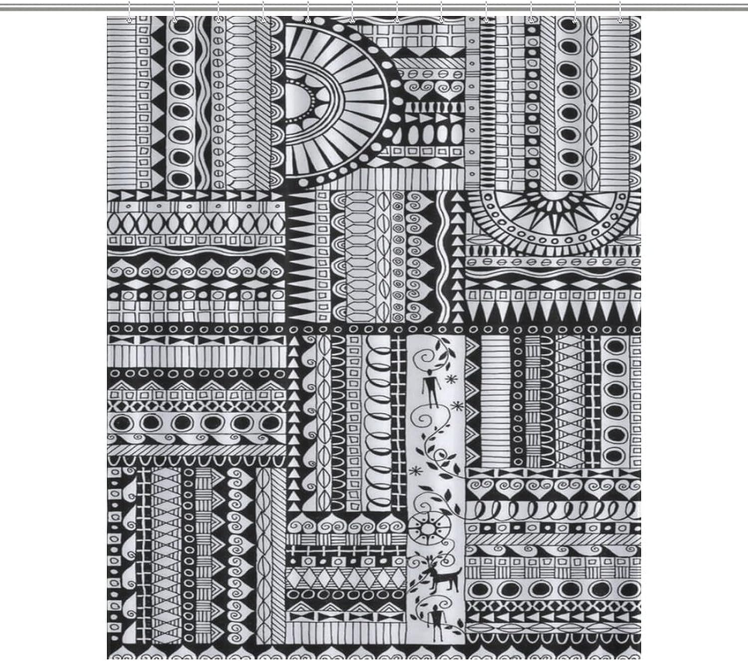 Southwestern Aztec Geometric Boho Shower Curtain, Native American Navajo Ethnic Vintage Bathroom Decor