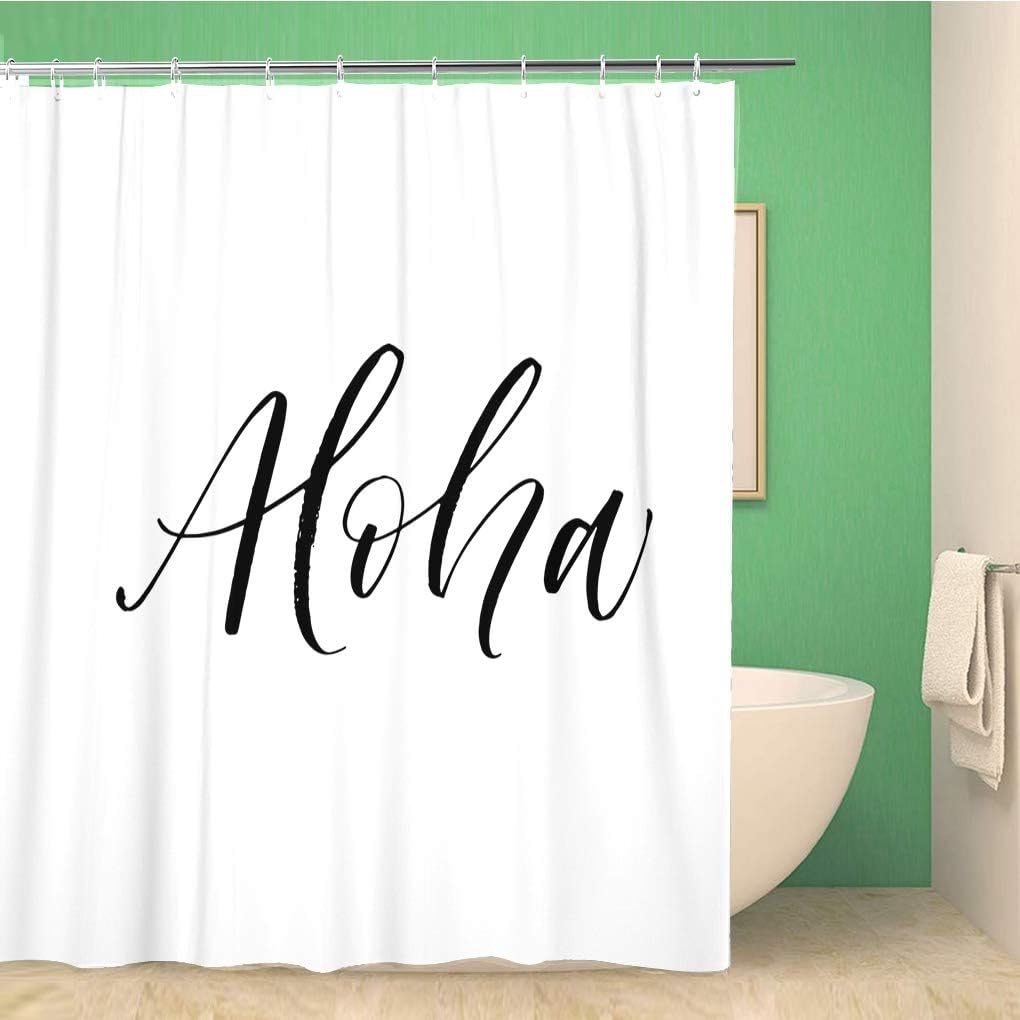 Hawaii Aloha Ink Modern Brush Text Word Shower Curtain Abstract Artistic Bathroom Decor