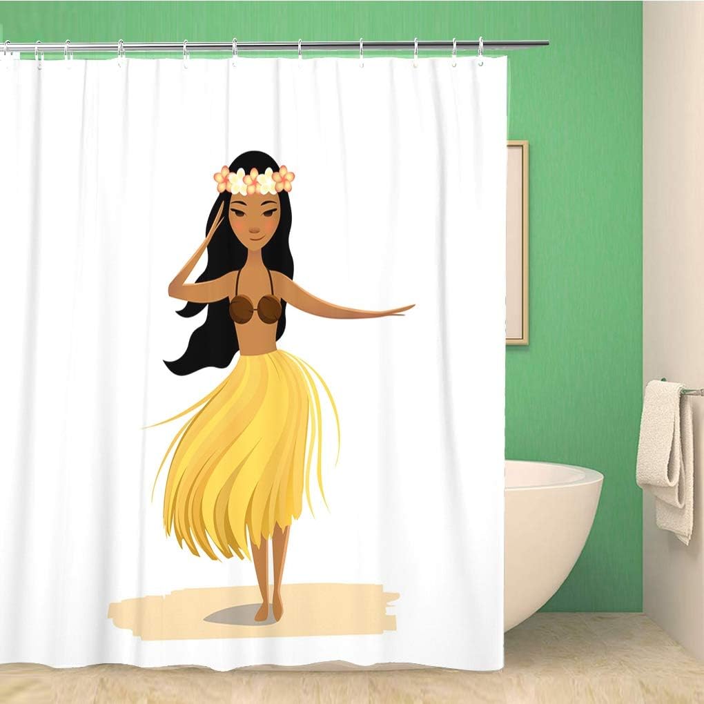 Hawaiian Girl Dancing Hula Isolated On White Background Shower Curtain Cute Polynesian Fabric Bathroom Decor