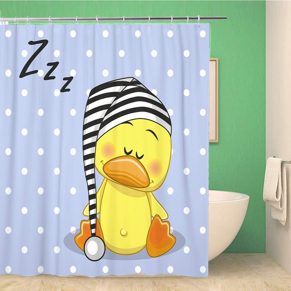 Pink Hat Sleeping Duck Baby Bedtime Shower Curtain, Waterproof Fabric, Home And Bathroom Decor