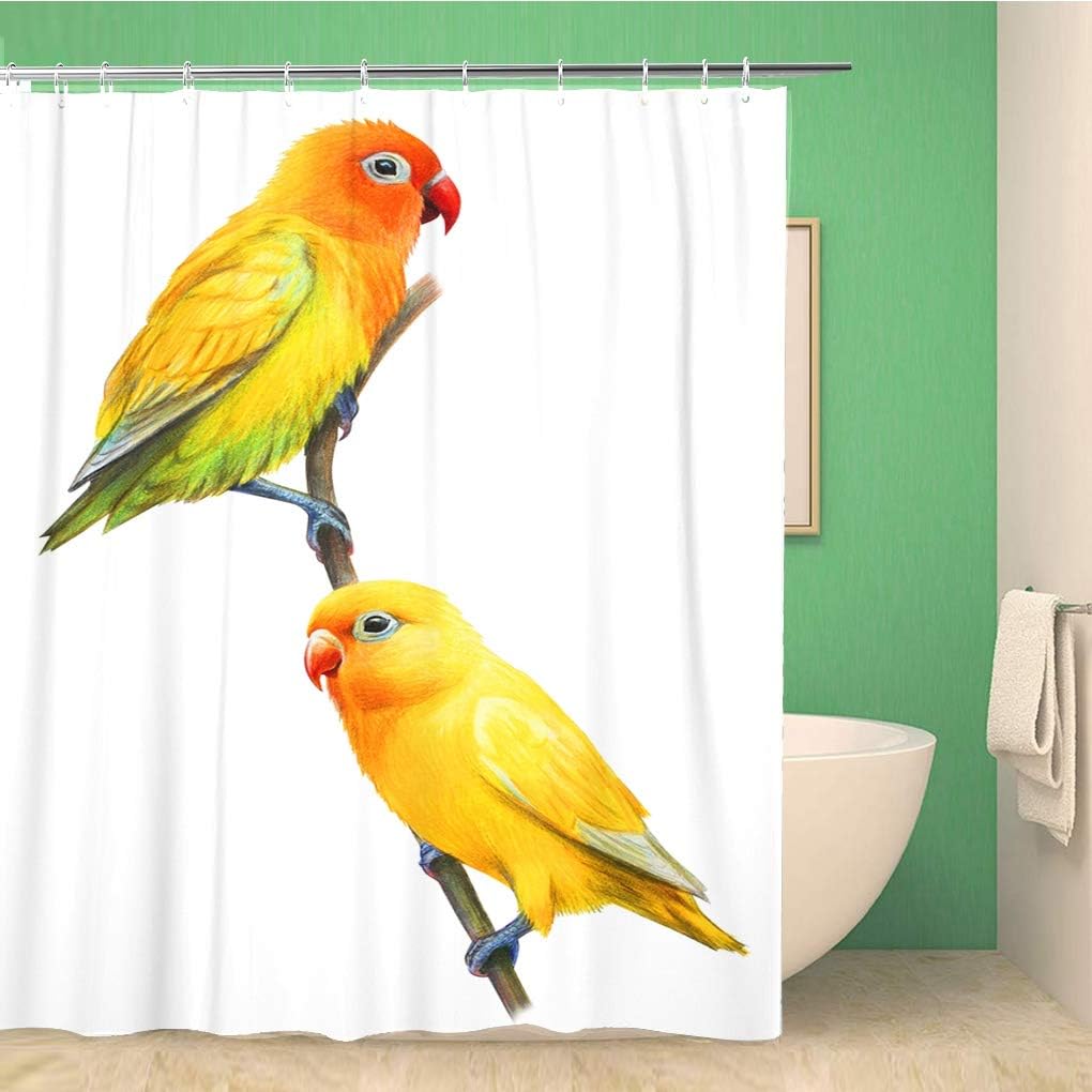 Crayon Love Bird Shower Curtain Yellow Parrots On Agapornis Lilianae African Fabric Bathroom Decor
