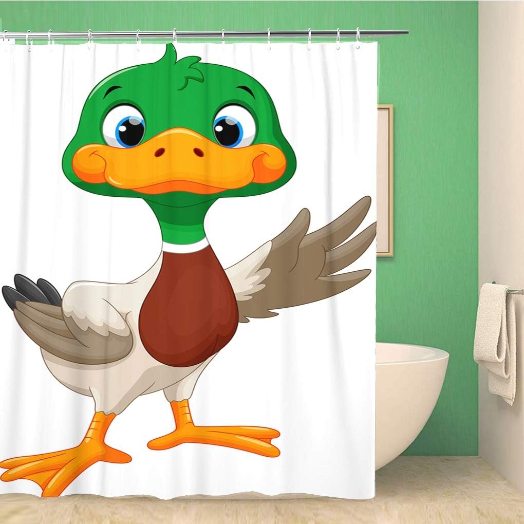 Cute Baby Duck Waving Its Wings Shower Curtain Colorful Clipart Bathroom Decor