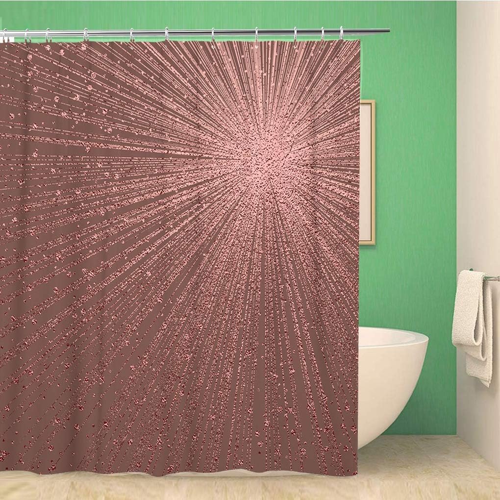 Gold Glossy Rose Quartz Pattern Shower Curtain Abstract Shiny Luxury Sparkling Bathroom Decor