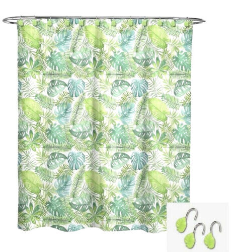 Palm Leaf Fabric Shower Curtain And Hook Set Summer Beach House Tropical Bathroom Decor By Avanti