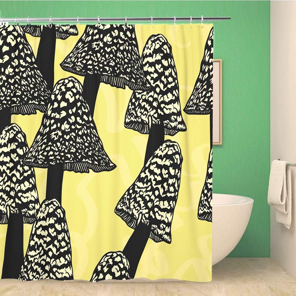 Mushrooms Mystical Unusual Wicca Boho Black Contours Shower Curtain Actual Pattern Bathroom Decor