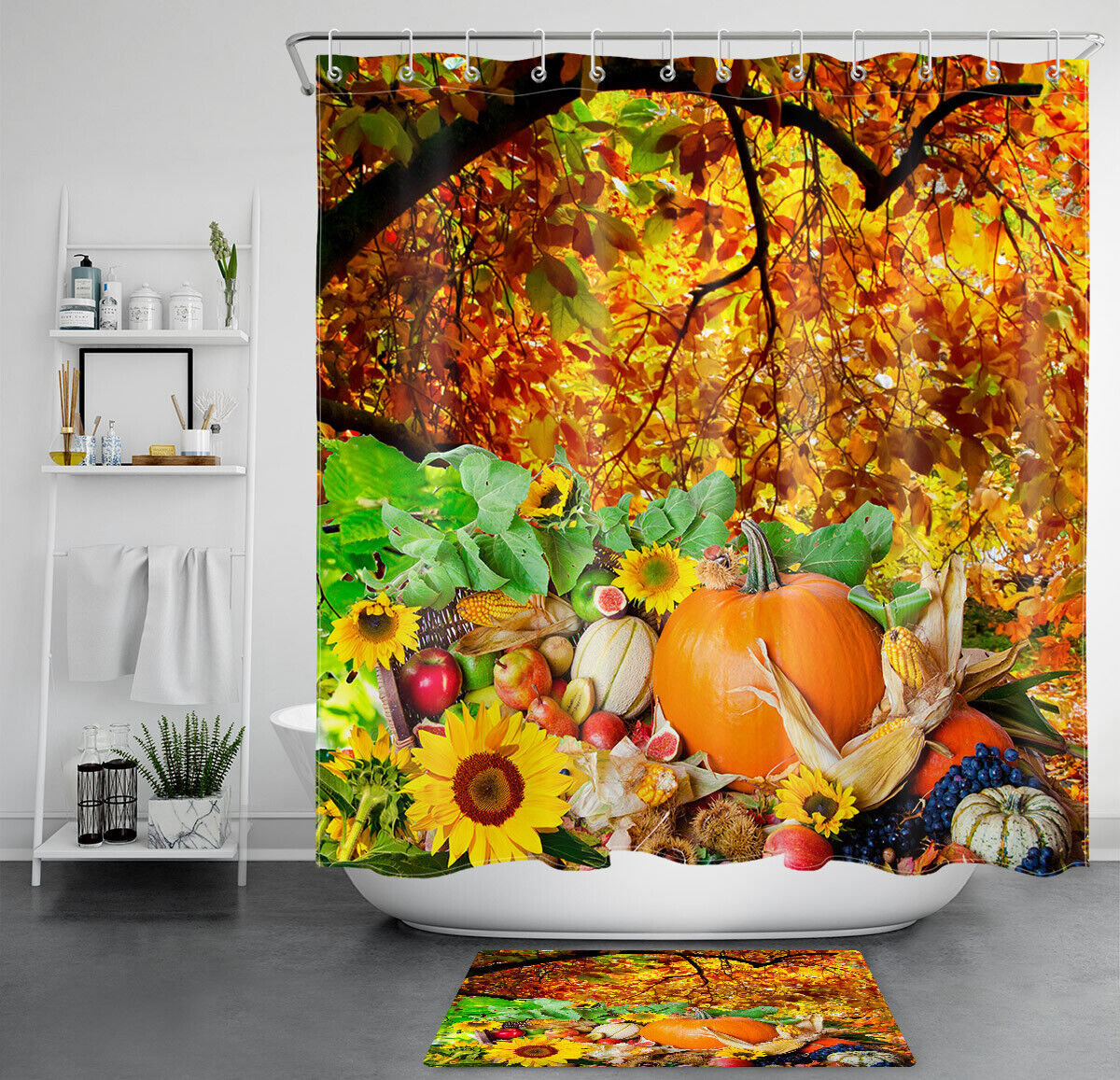Funny Autumn Truck Pumpkins Shower Curtain For Bathroom Decor