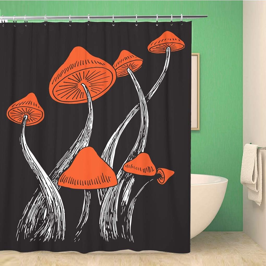 Cartoon Champignon Fabrics Shower Curtain Agaric Magic Mushrooms Collection Cooking Drawing Bath Decor