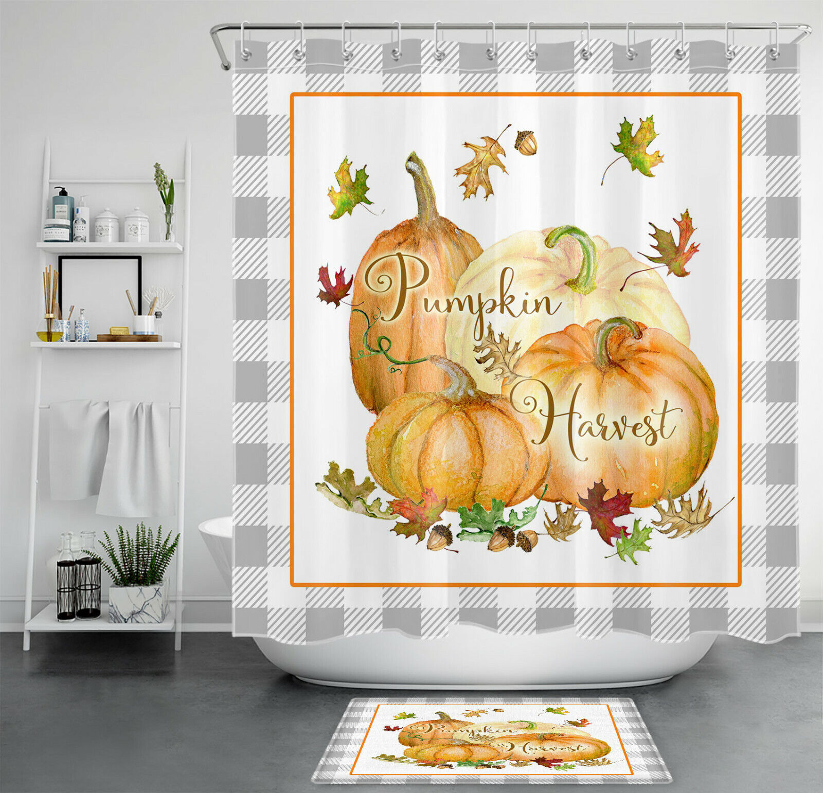 Retro Farmhouse Autumn Pumpkin Harvest Shower Curtain Perfect For Festive Bathroom Decor