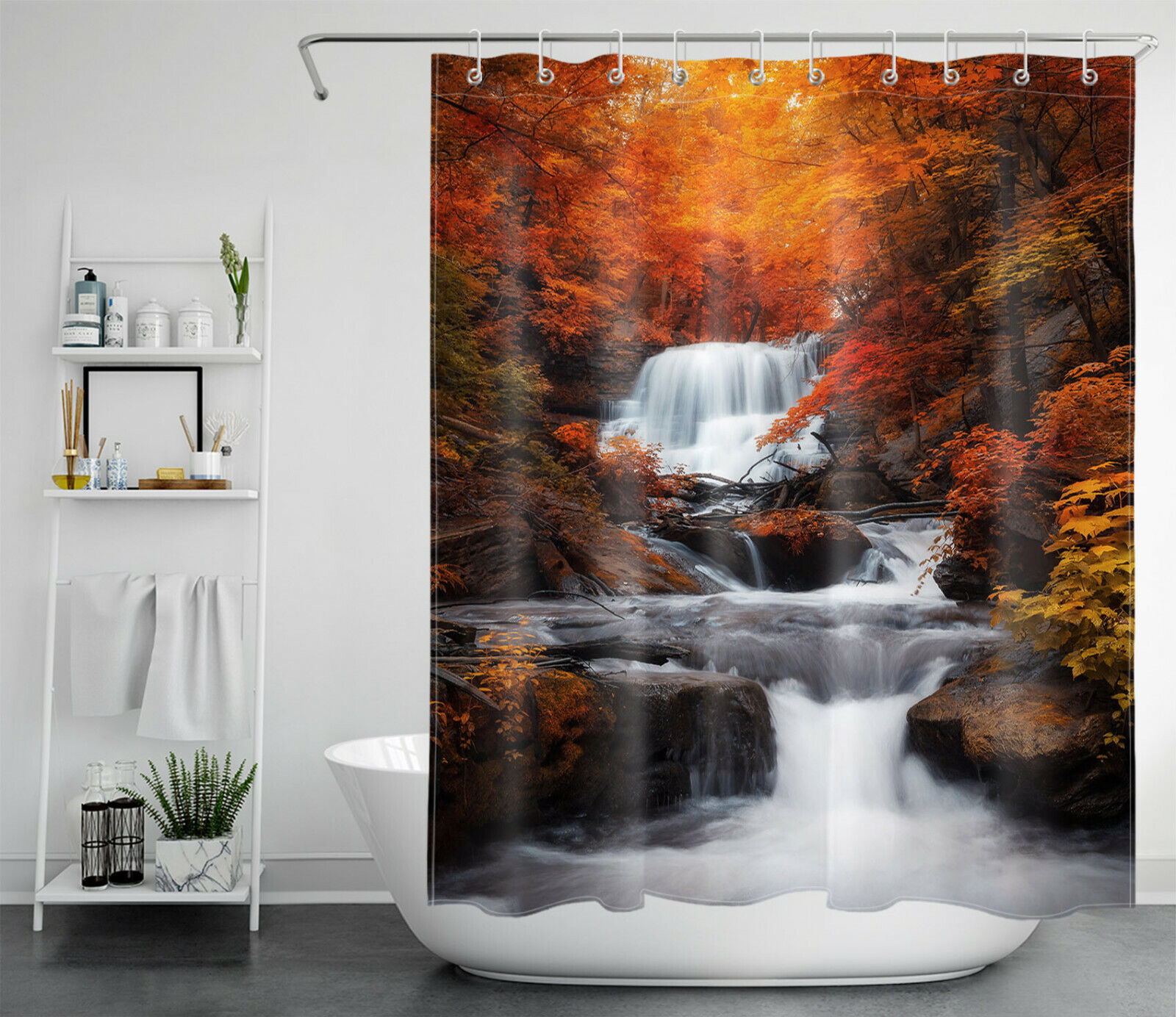 Botanical Watercolor Autumn Garden Shower Curtain Flowers Leaves On Off White Background A Beautiful Addition To Your Bathroom