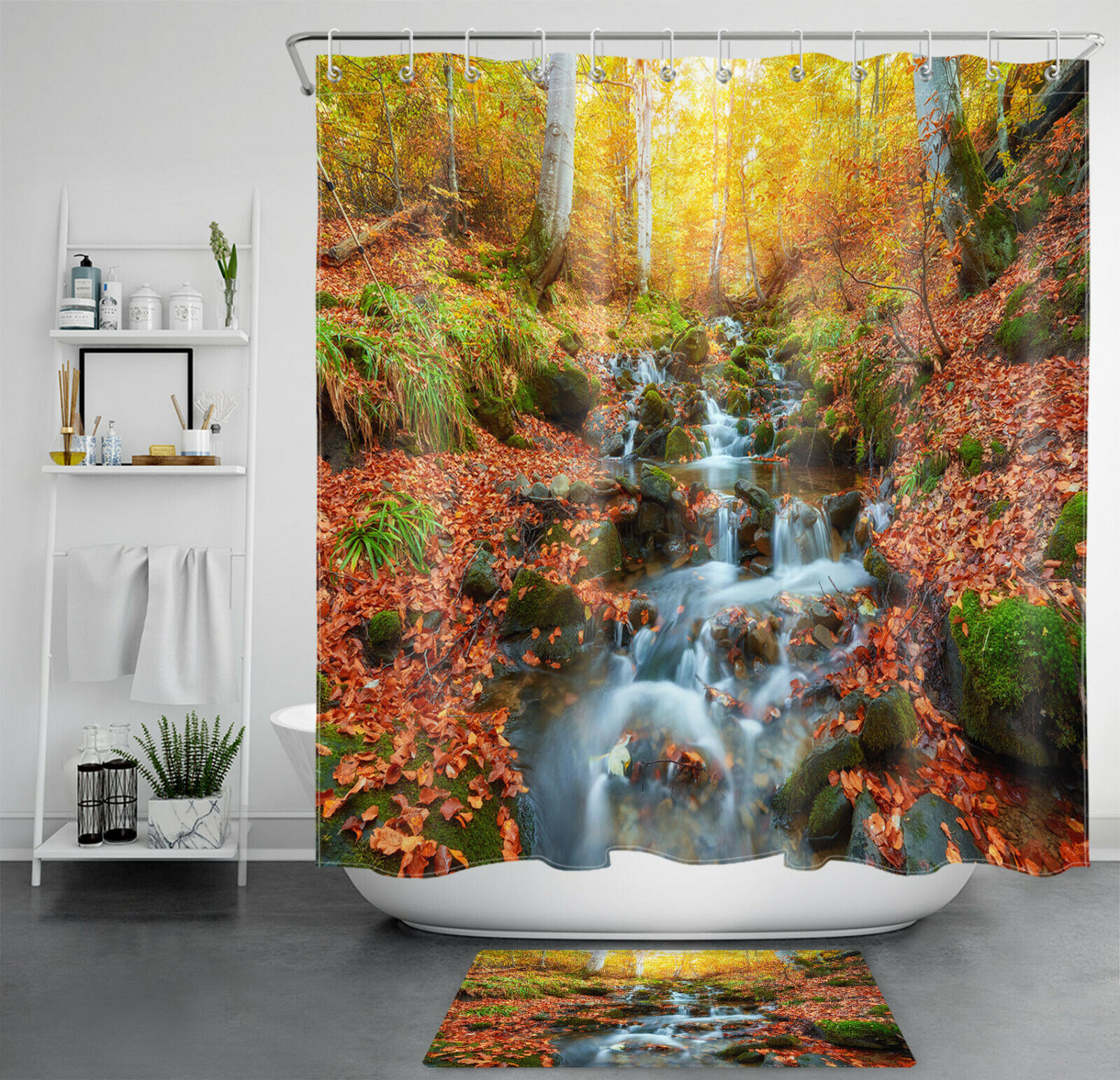 Mysterious Fog Autumn Forest Decor Shower Curtain A Scary Halloween-Themed Bathroom Accessory