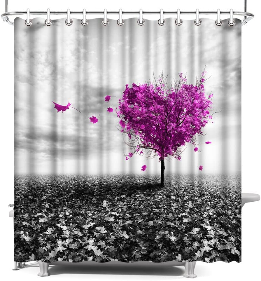 Heart Shaped Tree Shower Curtain Purple Bathroom Decor