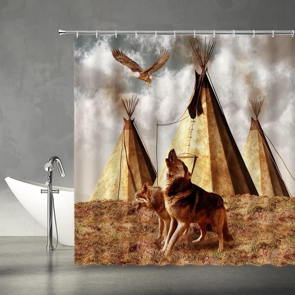 Hunting Wolf Shower Curtain Rustic Wildlife Cabin Bathroom Decor