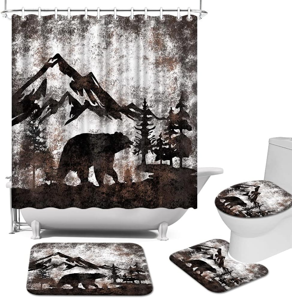 Rustic Bear Forest Shower Curtain Wild Animal Bathroom Decor