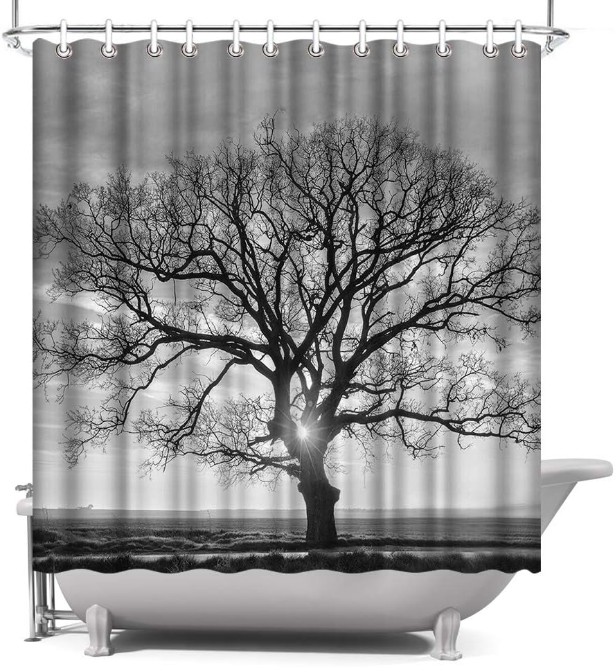 Black White Tree Shower Curtain Nature Landscape Bathroom Decor