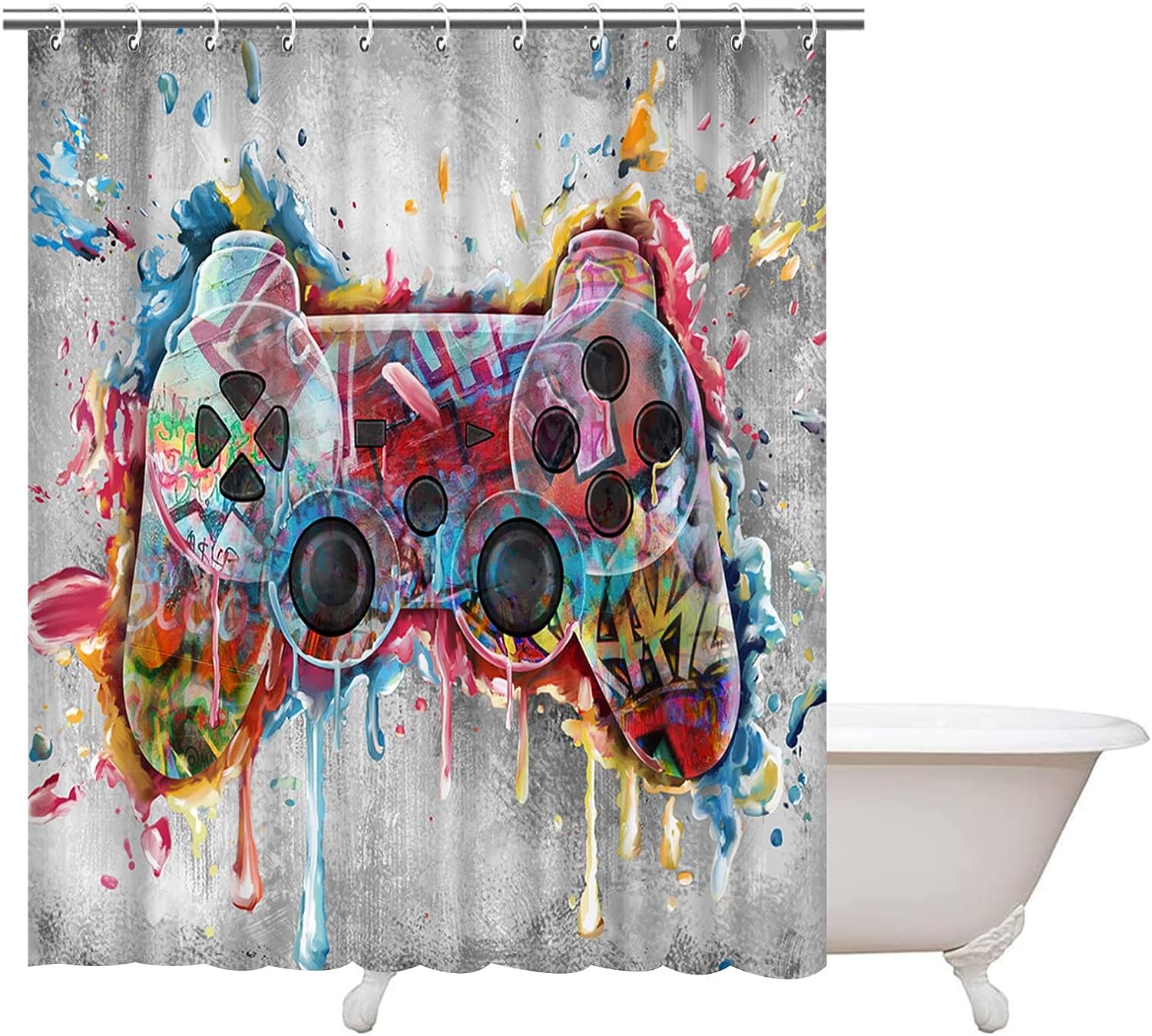 Gaming Bathroom Shower Curtain Teen Boys Bathroom Decor