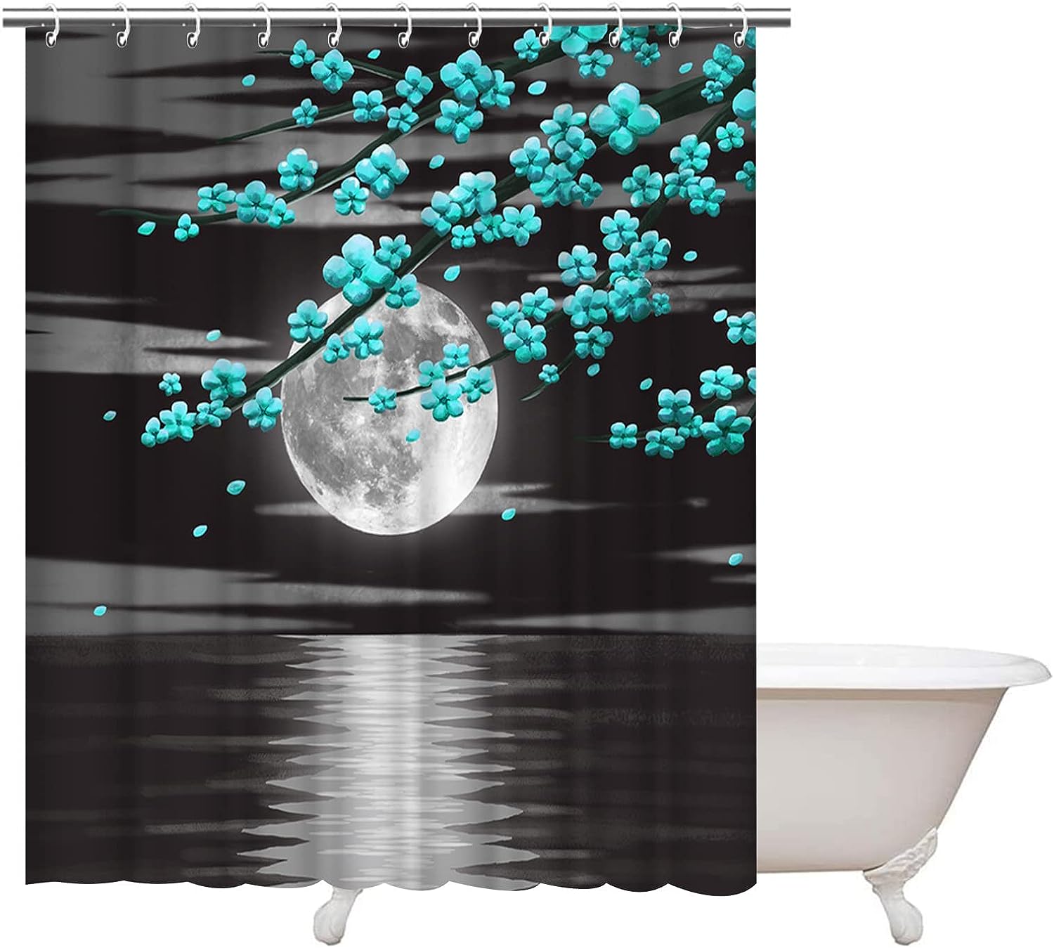 Ocean Flower Shower Curtain Full Moon Bathroom Decor