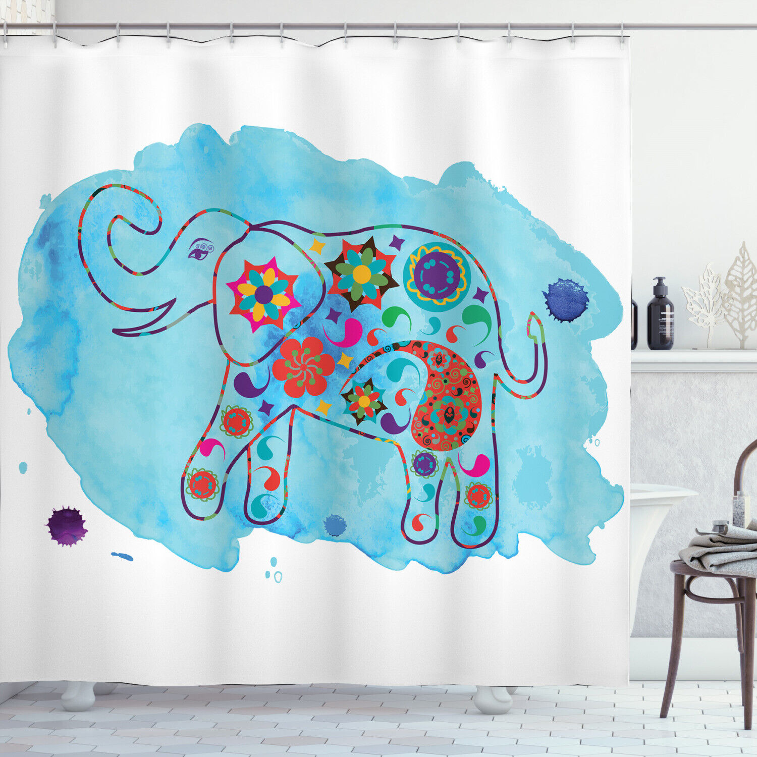 Thailand Elephant Paisley Shower Curtain Asian Bathroom Decor