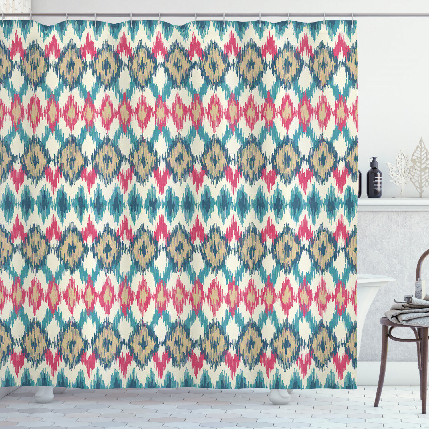 Handmade Triangle Boho Shower Curtain Asian Bathroom Decor