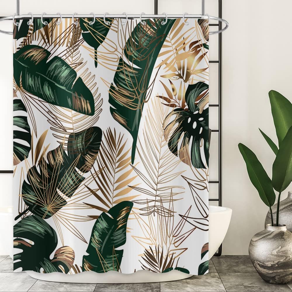 Green Tropical Palm Leaf Shower Curtain Bathroom Decor