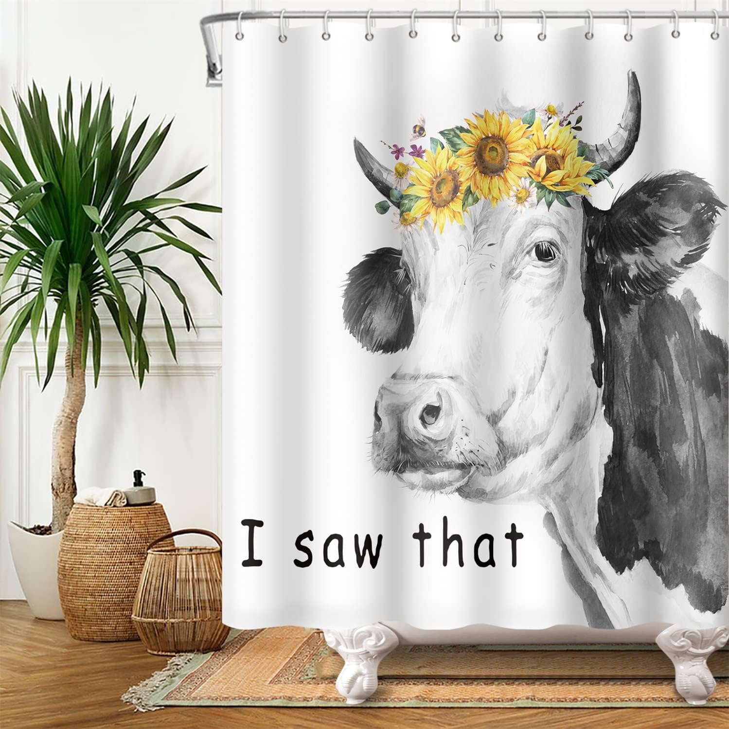 Funny Farm Cow Sunflower Shower Curtain Bathroom Decor