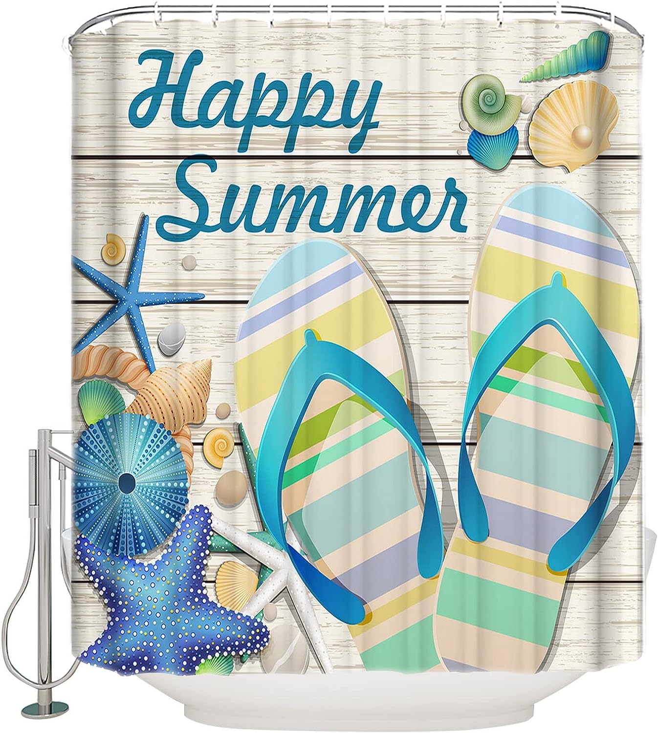 Summer Seashell Starfish Urchin Shower Curtain Home Decor Bathroom Curtain