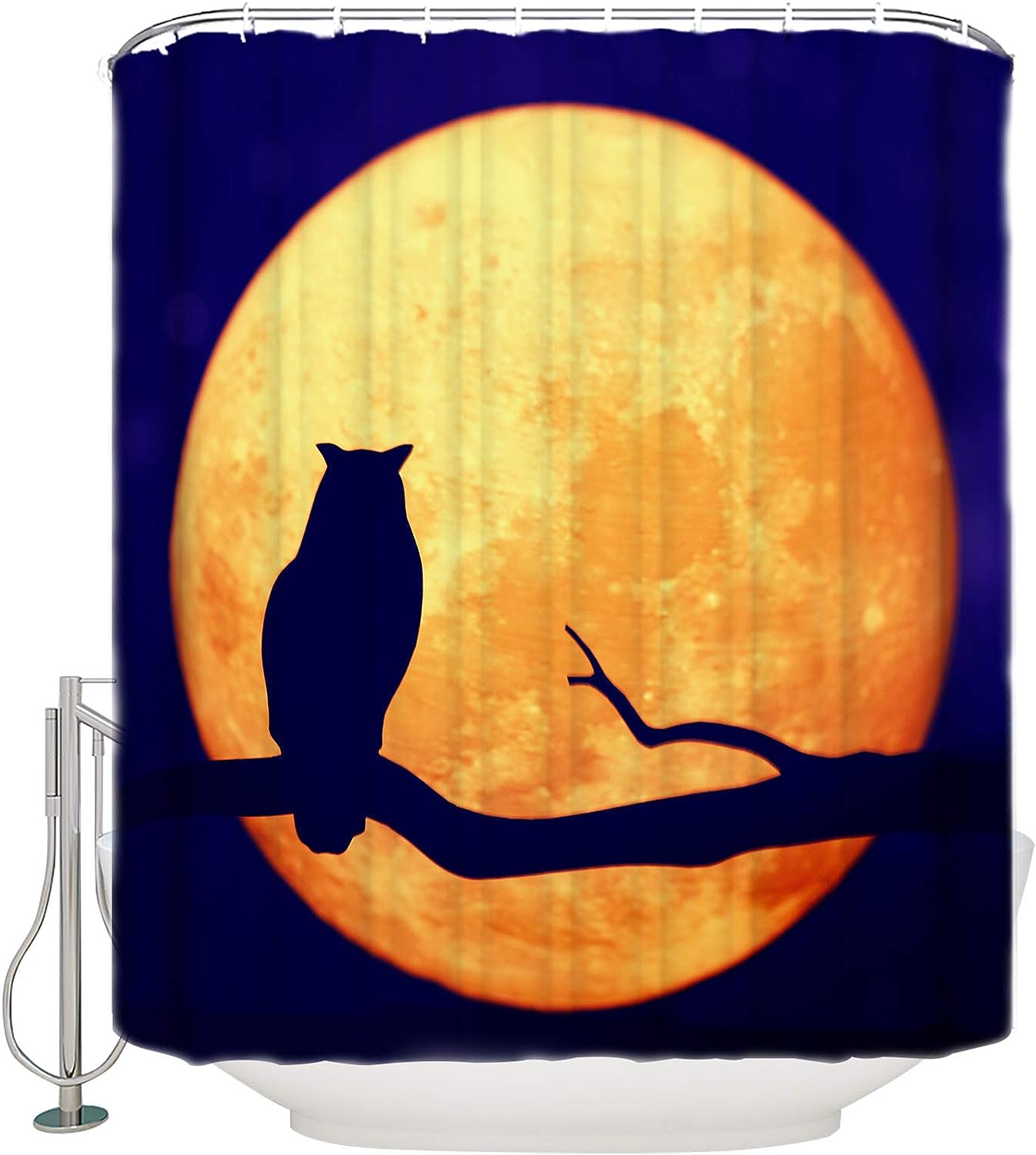 Owl Silhouette Full Moon Shower Curtain Home Decor Bathroom Curtain