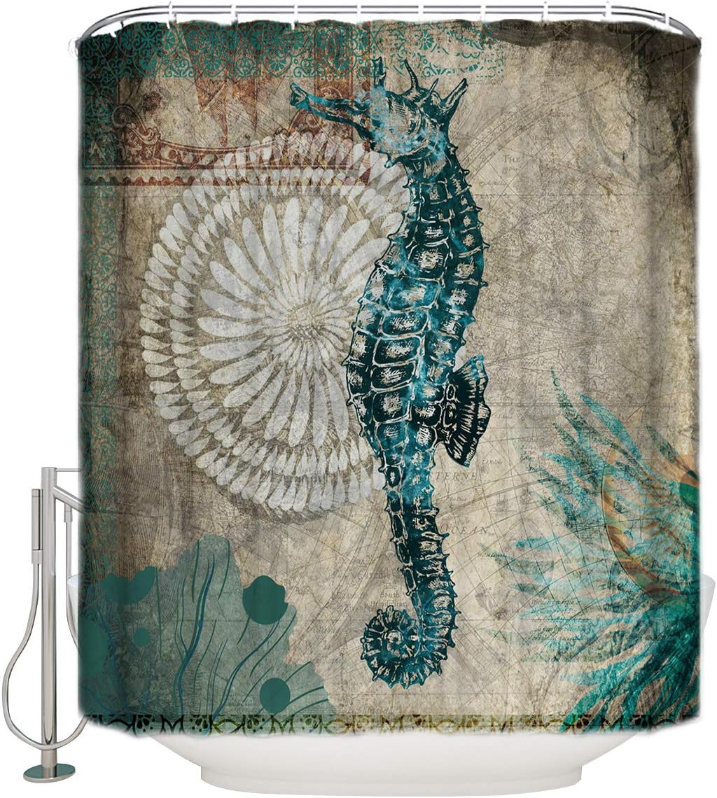 Ocean Seahorse Shower Curtain Beachy Bathroom Decor