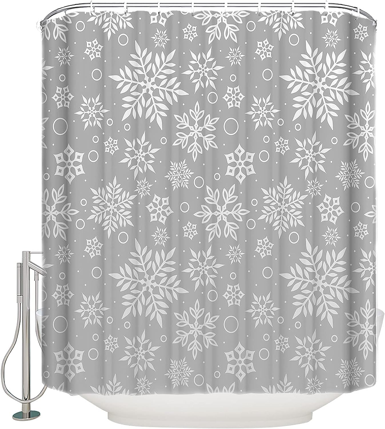 Snowflake Winter Holiday Grey Shower Curtain Modern Christmas Bathroom Decor
