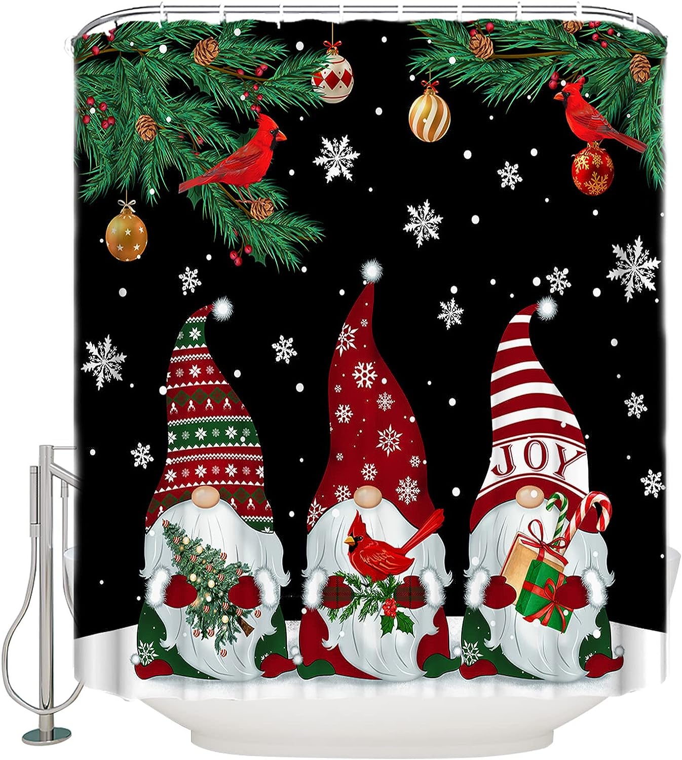 Snowflake Gnome Christmas Ornaments Shower Curtain Home Decor Bathroom Curtain