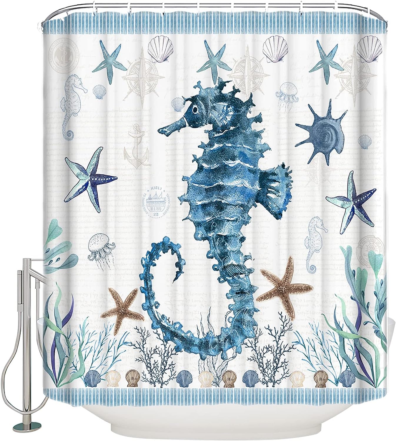 Ocean Starfish Sea Horse Shower Curtain Home Decor Bathroom Curtain