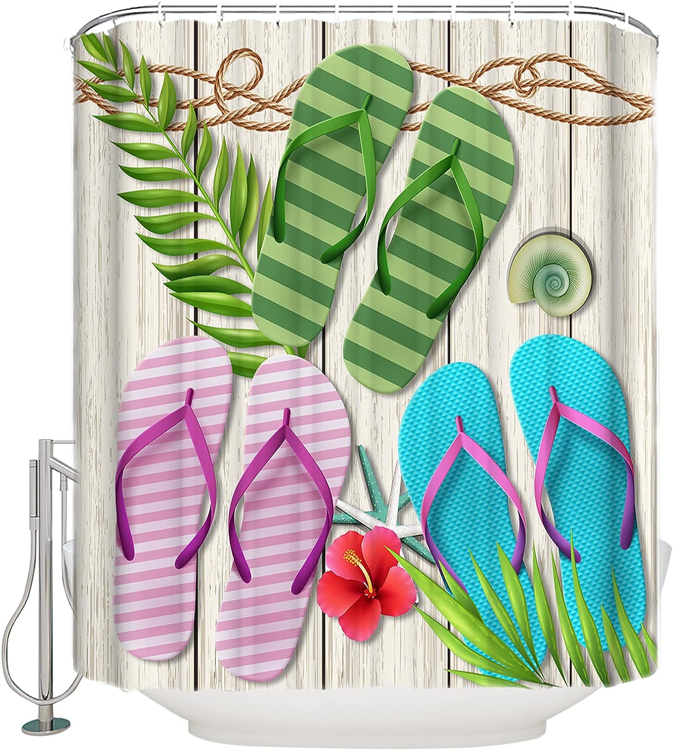 Slippers Palm Leaves Seashell Shower Curtain Home Decor Bathroom Curtain