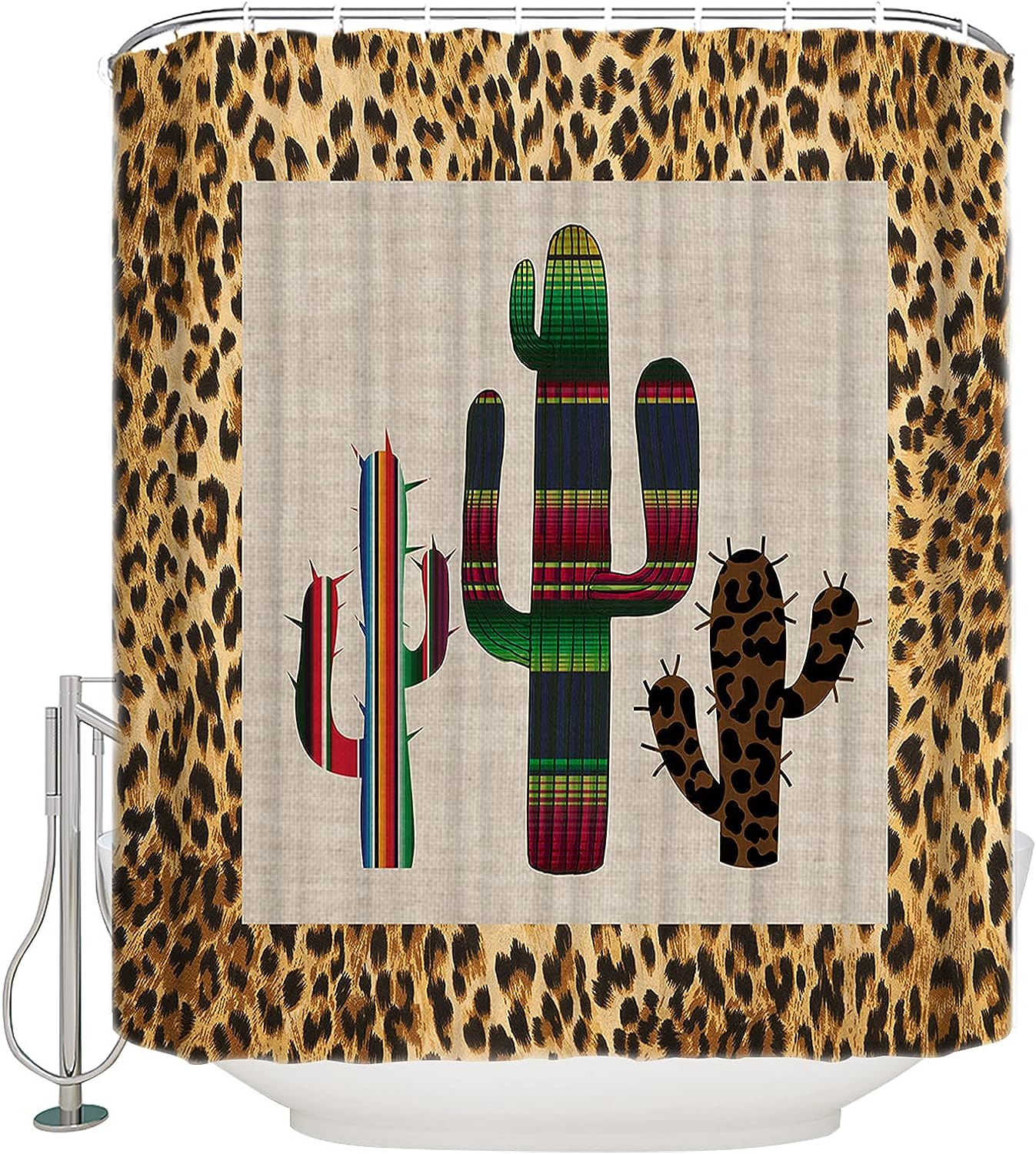 Sexy Leopard Print Cactus Shower Curtain Home Decor Bathroom Curtain