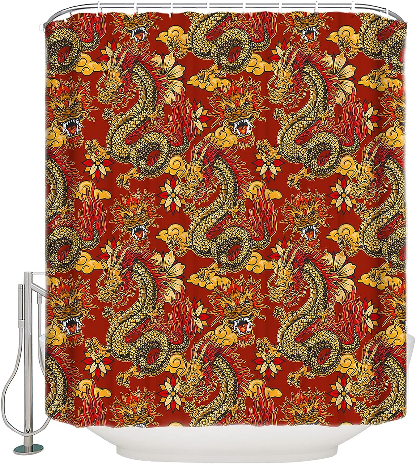 Red Chinese Dragon Texture Shower Curtain Home Decor Bathroom Curtain