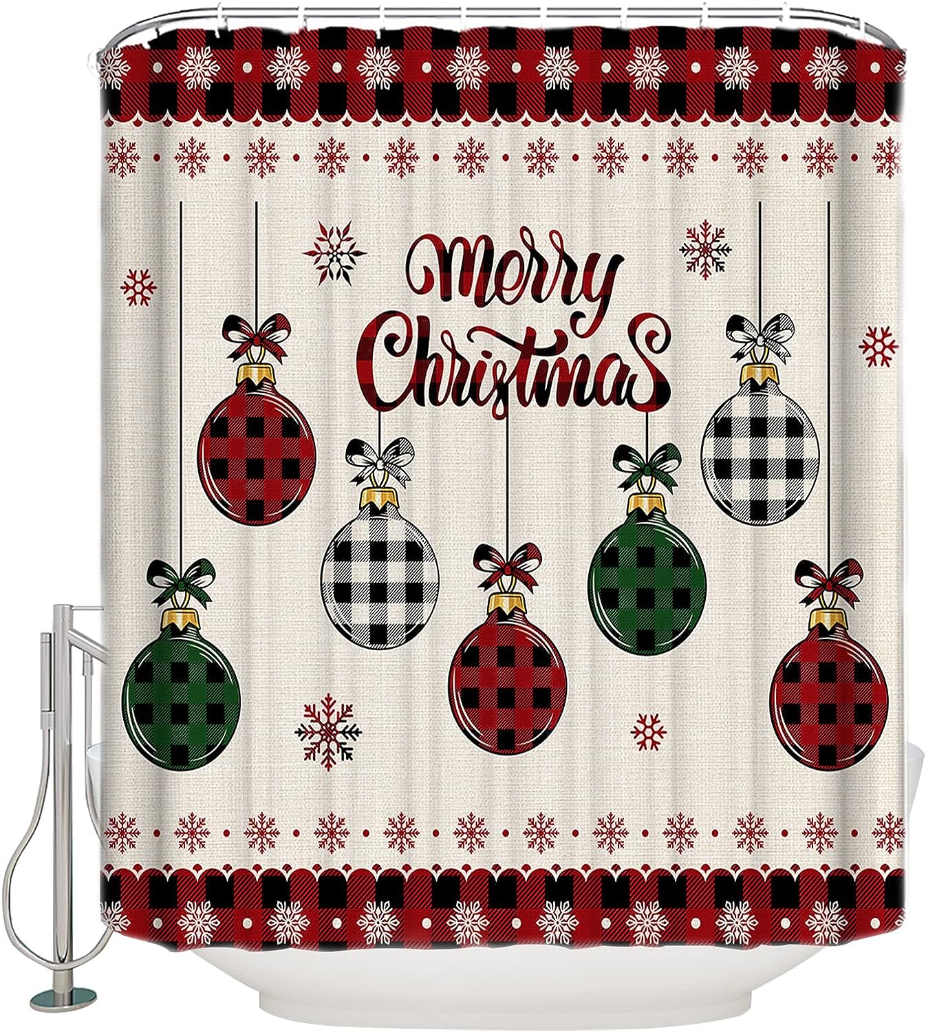 Snowflake Xmas Ornaments Shower Curtain Traditional Christmas Bathroom Decor