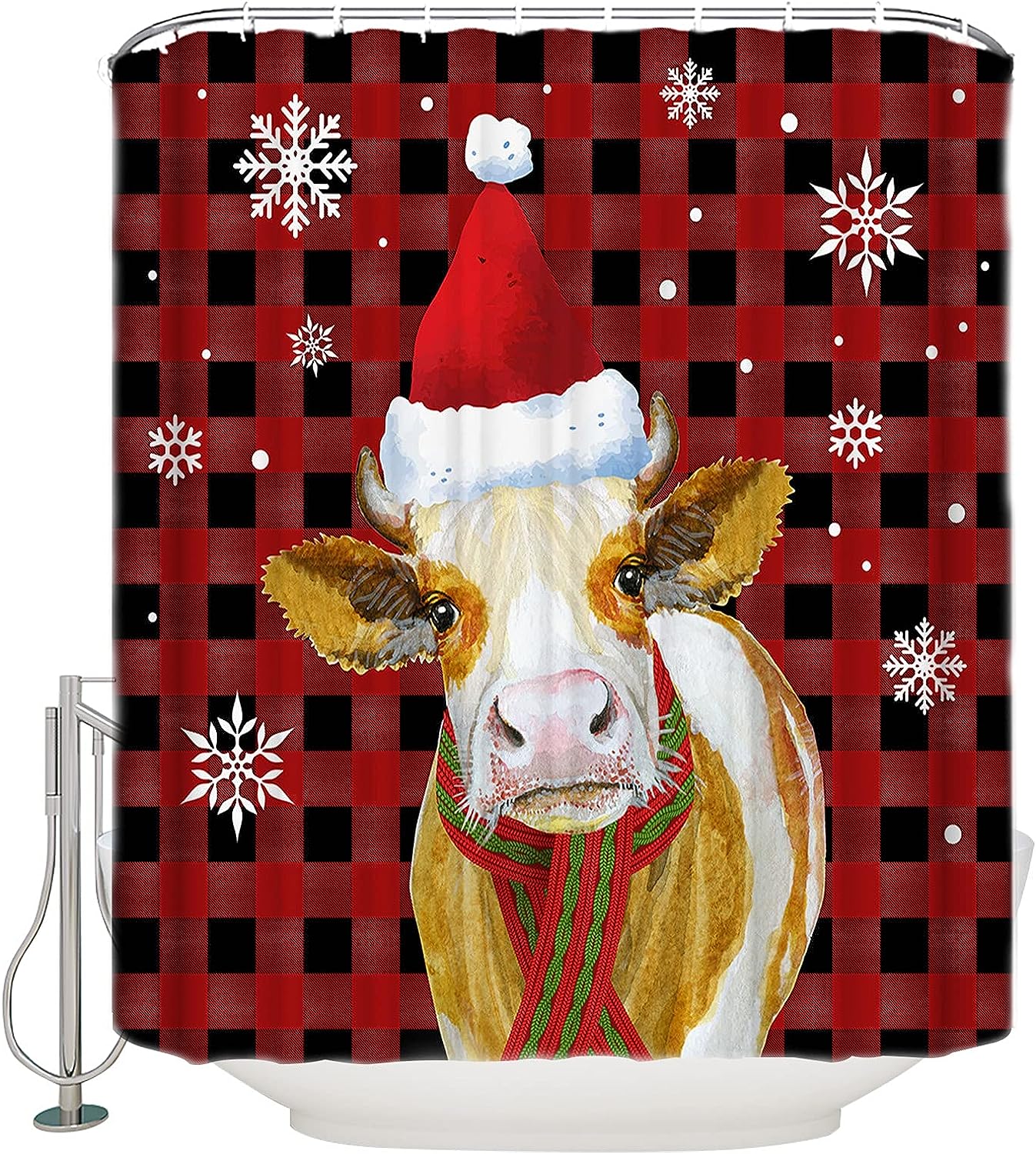 Snowflake Farm Cattle Shower Curtain Country Christmas Bathroom Decor