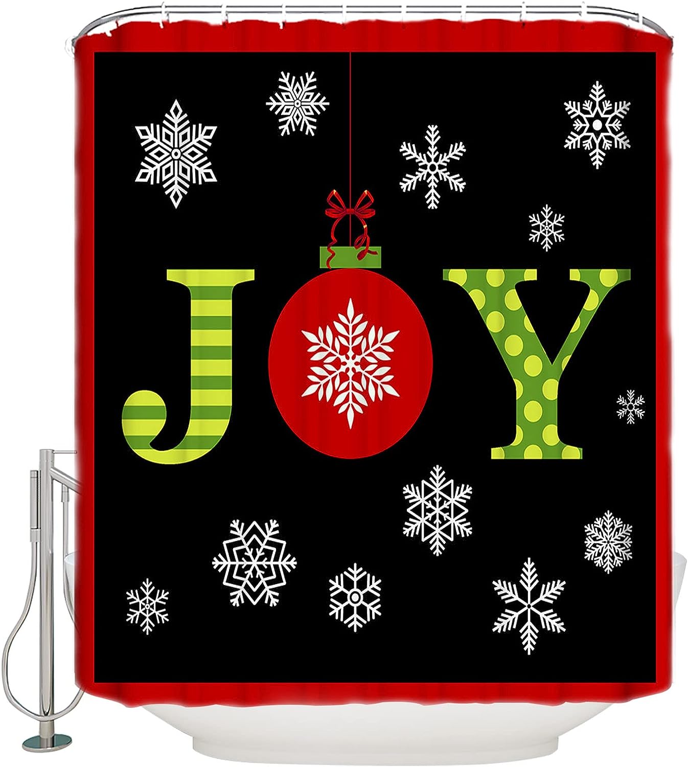 Christmas Winter Snowflake Yellow Green Stripe Geometry Shower Curtain For Home Bathroom Decor
