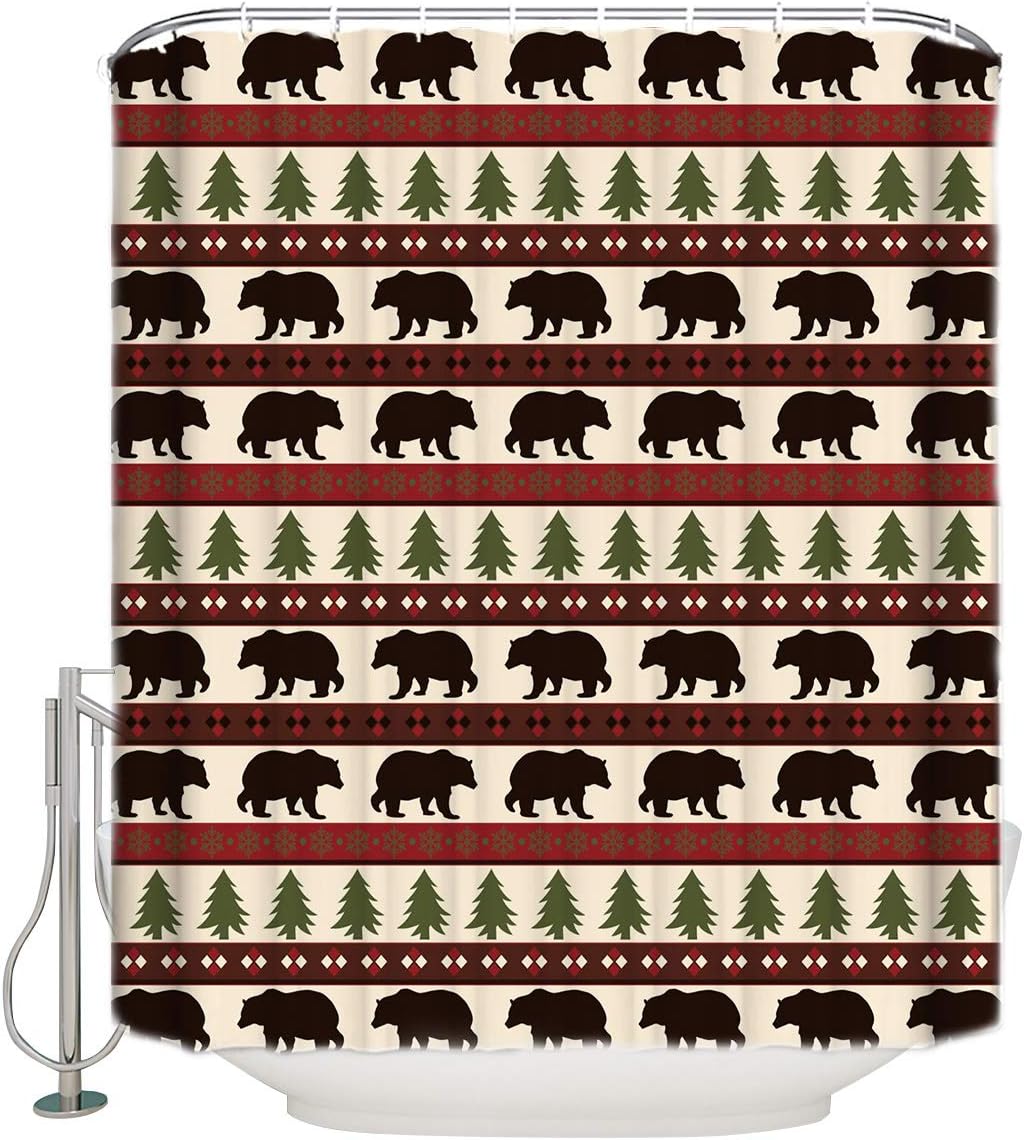 Reindeer Winter Bear Shower Curtain Adorable Christmas Bathroom Decor