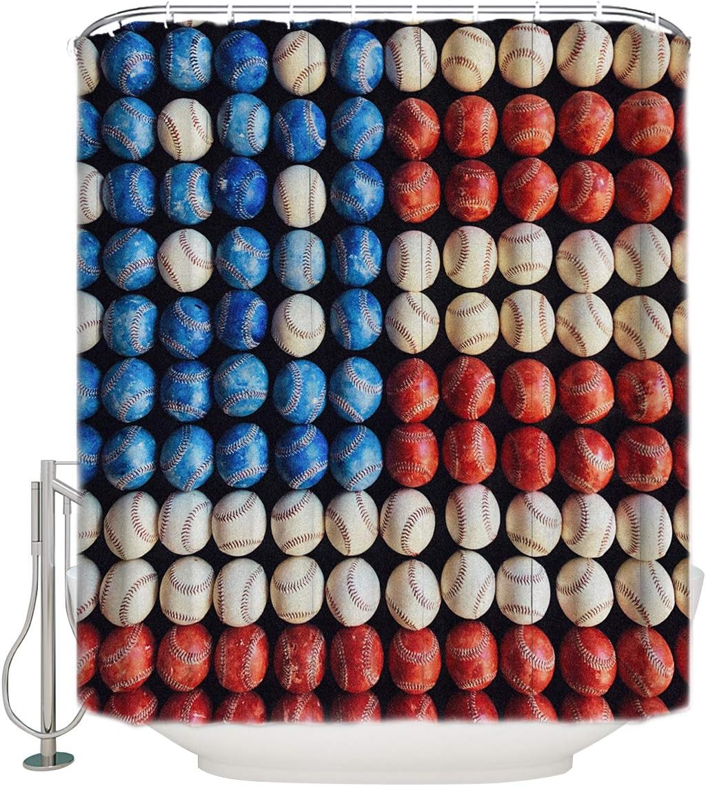 Independence Day Them Baseball Shower Curtain America Bathroom Decor