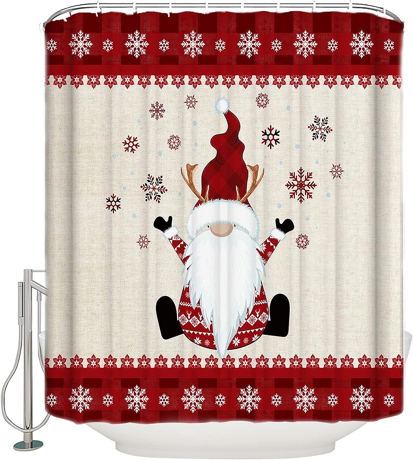 Gnome Snowflake Farmhouse Xmas Shower Curtain Cute Christmas Bathroom Decor